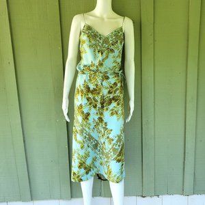 PLENTY Blue Print Silk Blouson Drawstring Dress S